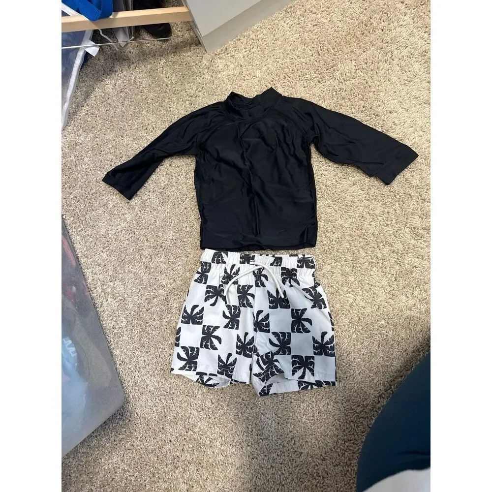 Boys Swim Set Leveret Baby 12-18mo top, Old Navy Palm Print Trunks 18-24mo
